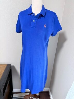 Polo Ralph Lauren Sport Shirt Dress Knee Length Size Medium Blue EUC